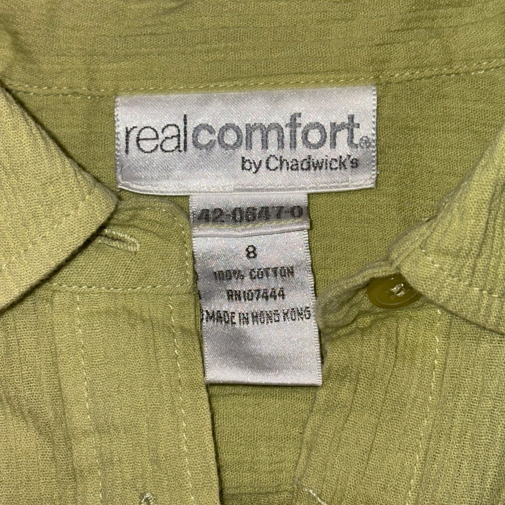 Textured Button Down Crinkle Casual Women 8 Lime Green Real Comfort - Picture 3 of 8